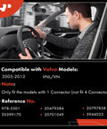 Driver using Volvo VNL VN Turn Signal Switch Multi Function for 2005 to 2012 trucks with key features listed.