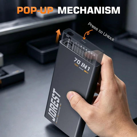 Handy Portable Electric Screwdriver Kit With 70 Precision Tools And Sixty Four S2 Magnetic Bits Five Adjustable Torque Levels For No Sweat Gadget Repairs And Quick Tech Fixes showcasing pop-up mechanism and ergonomic design.