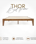 Premium King Solid Wood Bed Frame With Classic Japanese Joinery And Reinforced Wooden Slats For Rock Solid Support That Ditches The Box Spring Requirement While Providing Hassle Free Assembly For Your Cozy Bedroom Vibe In Rich Walnut shown from the side with solid wood construction.