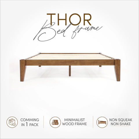 Premium King Solid Wood Bed Frame With Classic Japanese Joinery And Reinforced Wooden Slats For Rock Solid Support That Ditches The Box Spring Requirement While Providing Hassle Free Assembly For Your Cozy Bedroom Vibe In Rich Walnut shown from the side with solid wood construction.