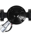 Top view of Badass Electric Water Pump delivering 35 GPM high flow in precision billet aluminum for Ford trucks and cars.