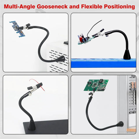 Adjustable Soldering Helping Hands with Four Magnetized Pillars and Flexible Arms on Steel Base for PCB Assembly