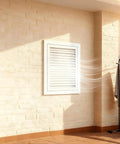 Removable Louvered Air Vent Cover 55X55 Cm sleek ceiling panel on wall, designed for drywall ventilation in modern interior.