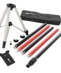 Pro Grade Laser Level Pole Kit With Tripod And Mount For Rotary And Line Lasers shown with telescoping pole and mounting bracket