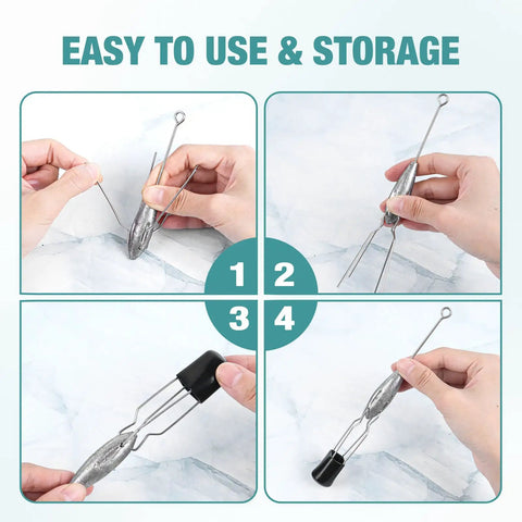 3-Piece Long Tail Heavy-Duty Spider Sinker Weights For Saltwater Surf Casting And Catfish Fishing, shown in assembly steps.