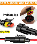14 Gauge 2 Pin Waterproof Wire Connectors Kit with 10 Sets includes 10 male and 10 female connectors, heat shrink tubing