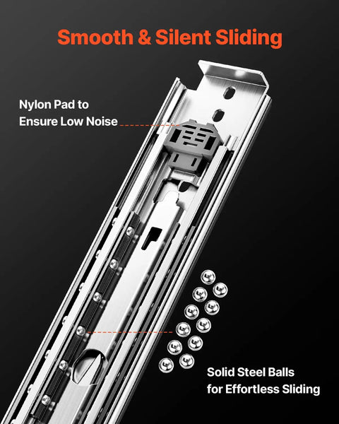 Close-up of Beefy 60 Inch Heavy Duty Drawer Slides With Locking Full Extension side view showing steel and nylon components