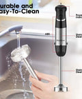 Heavy Duty Corded Hand Blender With Knockout Copper Motor And Twelve Speed Settings Plus Quick Pulse Turbo For Hassle Free Smoothie Blending Rich Soup Whipping And Baby Food Prep under running water in sink.