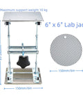 Heavy Duty 6X6 Inch Lab Scissor Jack Stand Adjustable Height 65-260mm, stainless steel platform, max 10kg support.