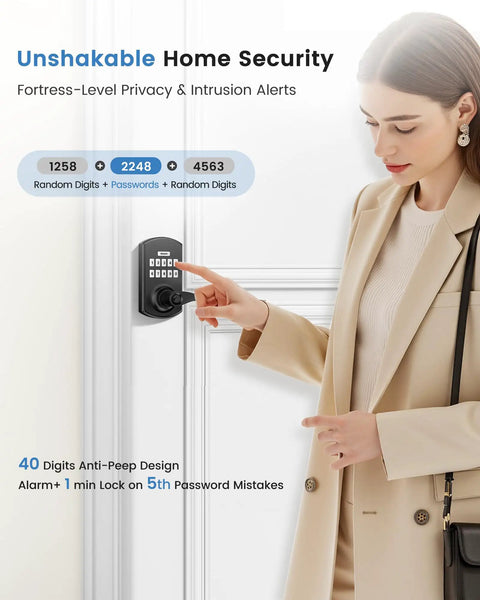 Heavy Duty Zinc Alloy Keypad Smart Door Lock With Backlit Keyless Digital Entry Handle Silent Mode Battery Alert Lock Up Tight Front Door Security No Sweat Setup