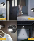 Battery Powered Outdoor Motion Sensor Wall Light illuminating front door, garage, hallway, and wardrobe. Wireless LED, Waterproof 2 Pack.