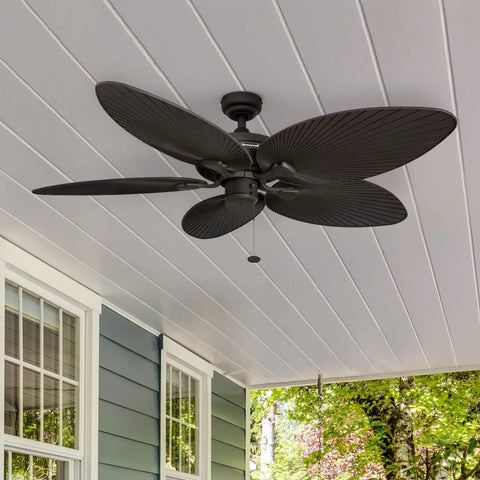 Palm Island 52 Inch Tropical Ceiling Fan With No Light For Indoor Outdoor Use, Wet Rated With 5 Palm Leaf Blades, Bronze Finish on porch