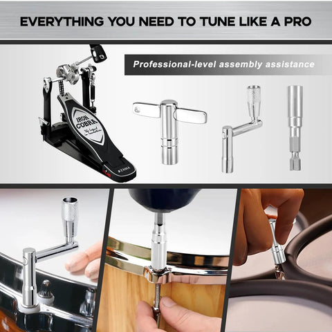 4 Piece Drum Key Set With Drill Bit For Instant Head Changes And Lightning Fast Tuning Speed Drum Keys And Standard Keys Chrome Wrench Multi Tool For Acoustic And Electronic Drums Includes Case And Velvet Bag with tuning demonstration