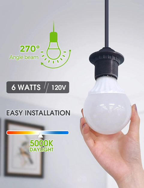 Hand holding Six Pack G25 LED Vanity Bulbs For Makeup Mirror Glam Up Your Vanity 500 Lumens 40 To 45W Equivalent E26 Edison Base