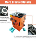 Heavy Duty Electric Rebar Bender And Cutter With 3 Foot Switch For 6 To 32 Mm Steel Rods, showing high-strength steel idler wheel and adjustable fixed device.