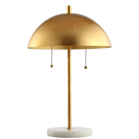 Gold And White Marble 2 Light LED Table Lamp With Glam Desk Style For Modern Bedside Decor, Gold Metal Dome Shade