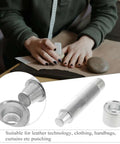 17mm Metal Eyelet Punch Tool Kit For Leather Craft Grommet Setter With Base displayed with user in leatherwork process