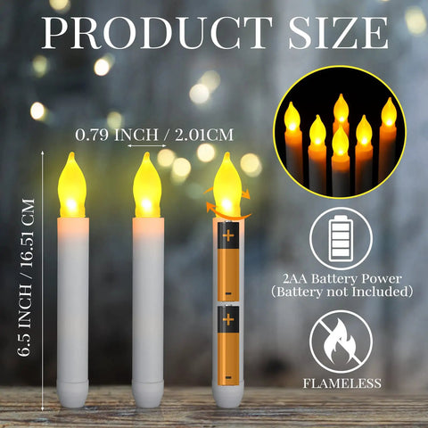 Product size of 60 Piece Flameless LED Taper Candles Battery Operated With Realistic Flicker Warm White Light For Weddings And Church Battery Not Included 6.5 Inch Tall 0.8 Inch Diameter