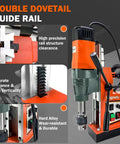 1800W 2 Inch Magnetic Drill Press With 3102 Lbf Holding Force, 760 Rpm Electric Core Boring Machine featuring double dovetail guide rail.
