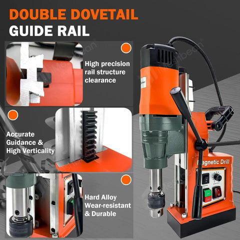 1800W 2 Inch Magnetic Drill Press With 3102 Lbf Holding Force, 760 Rpm Electric Core Boring Machine featuring double dovetail guide rail.