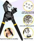 Heavy Duty Grommet Tool Kit With Interchangeable Dies 8mm 10mm 12mm Rivet Press Plier 900 Silver Grommets For Tarp, ergonomic handle