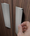 Self-Adhesive Edge Fingerpull Door Handle installed on wood surface, demonstrating screwless peel and stick design, 2 pack.