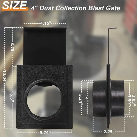 Heavy Duty 4 Inch Dust Collection Fitting Kit For Woodshop Includes 90 Degree Elbow Blast Gate And Flex Cuffs size dimensions of blast gate