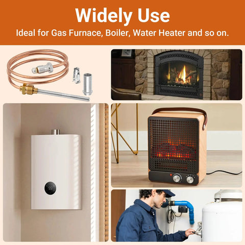 Close-up of 24-inch copper thermocouple with adapter fittings for gas furnaces, boilers and water heaters