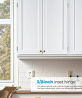 Heavy Duty Satin Nickel Self Closing Cabinet Hinges, 3/8 Inch Overlay, 50 Pack With All Included Mounting Screws And Quiet Bumpers, Rock Solid Soft Close Hardware For No Fuss Kitchen Renovations on white cabinets.