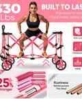 Pink Collapsible Wagon With Heavy Duty Frame 330 Lb Capacity Big All Terrain Wheels And Large 29 In L X 18 In W X 14 In H Storage Foldable Utility Cart With Drink Holders For Groceries Haul Tools Beach Gear, highlighting anti-rust and strength features.