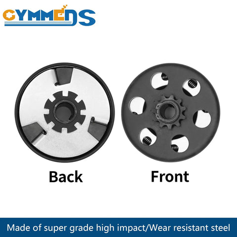 Front and back view of Five Eighth Inch Bore Centrifugal Clutch Eleven Tooth For 35 Chain, durable steel material