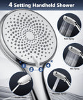 High Pressure Rain Shower Head 10 Inch With Handheld Combo showing 4 settings: Power Wash, Rain Spray, Mix Spray, Massage Spray.
