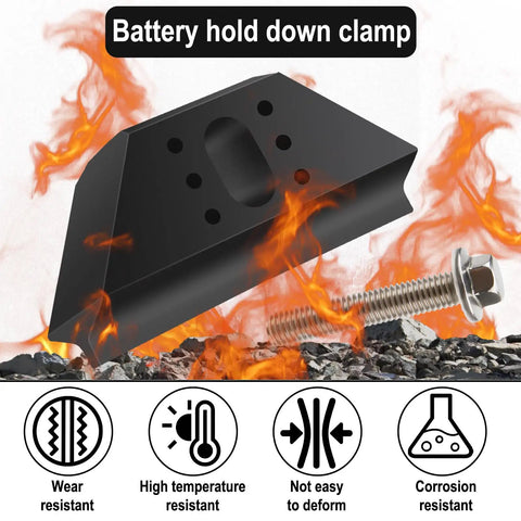 Heavy Duty Base Clamp Battery Hold Down Kit For Cars Trucks Suv Anti Vibration Stabilizer with black clamp and bolt.