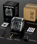 Mixed Denomination Money Counter With Counterfeit Detection, Touch Screen, And 2CIS UV MG IR DD DBL HLF CHN Sensors, Upgradable To Recognize 120 Currencies, Separate Value And Mixed Counting For Fast, Accurate Cash Counting, Gray shown with accessories