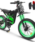 Heavy Duty Adult Electric Dirt Bike With Full Suspension Fat Tires And Hydraulic Brakes Badass 4000W Motor close-up with glowing wheels