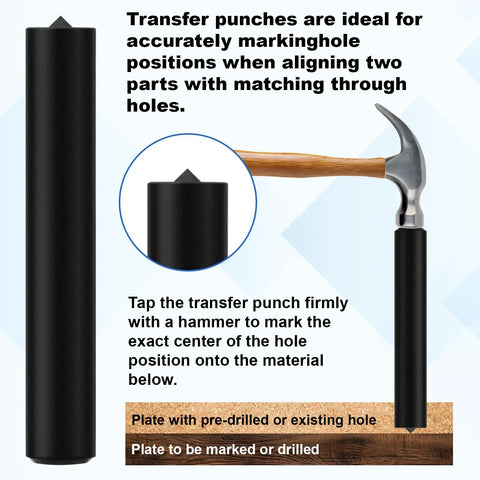 Image showing the use of a 33 Piece All-In-One Transfer Punch Set With Premium Heat Treated Steel Punches hammering for precise hole transfer.