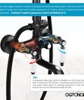 Close-up of dual lever handle on oil-rubbed bronze shower faucet set with wall mount and triple function bath fixture.