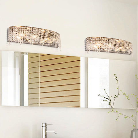 Crystal Drape Vanity Light 24 Inch Chrome Over Mirror For Powder Room, Bling Linear Wall Sconce With Sparkling Crystals, lit up