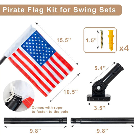 Outdoor Double Sided USA Flag Kit With Pole And Mounting Hardware For Treehouse And Backyard Decor, Premium 15.5 X 10.5 Inch USA Flag, Stainless Steel Pole, Weatherproof 200D Polyester, Quick No Fuss Install