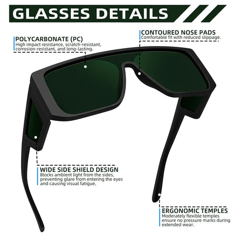 IR 5.0 Welding Glasses with ANSI Z87.1 Impact Resistant Lenses UV Protection wraparound frames and wide side shields details