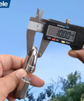 Measuring Alele 10Mm Stainless Steel 3 By 8 Inch Quick Link with caliper, showcasing heavy-duty chain connector for camping gear.