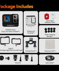 Package includes items for Dope Dual Lens 4K Action Cam With 20MP Photos 6 Axis EIS Stabilization 8X Zoom Dual IPS Screens