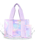 Soap Bubble Large Jelly Tote With Phone Pouch For Women Iridescent Waterproof Tote Bag shown with water splash