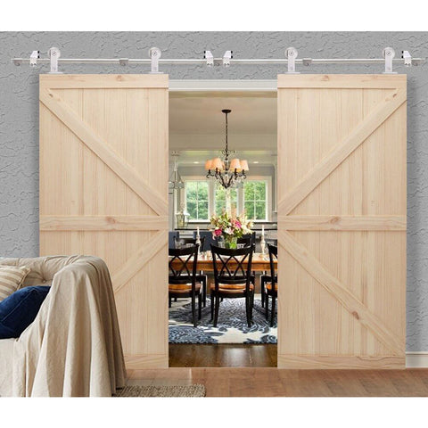 Stainless Steel Sliding Barn Door Hardware Kit 10 Foot Track For Double Doors Includes Two 1525mm Rails Installed Indoors