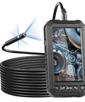 Pro Grade Endoscope Camera With Light Featuring Triple Lens For Clear Real World Inspection, 5 Inch Screen 1080P, 8 Plus 2 LED Lights With Adjustable Brightness, IP67 Waterproof Snake Camera For Automotive And Plumbing, 16.4 Foot Cable And 32GB Card. handheld endoscope with 5-inch screen and coiled inspection cable