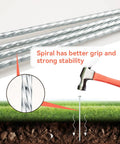 Heavy Duty Spiral Landscape Spikes 8 Inch Galvanized Garden Stakes shown with hammer for securing turf