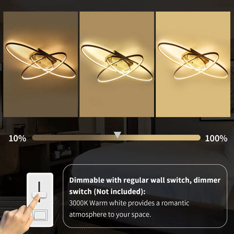 Three Ring Modern Low Profile Flush Mount LED Ceiling Light Dimmable 3000K Warm White 33 Inch close-up with dimmer setting.