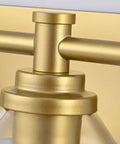 Close-up of Gold Three Light Bathroom Vanity Light Fixture Over Mirror Vintage Style Wall Light with matte gold finish