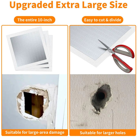 Wall Patch Drywall Repair Kit 10 X 10 Inch Self Adhesive Mesh Patch for Quick Hole Fix in Walls and Ceilings shown in use