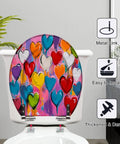Colorful design of Generic Round Resin Toilet Seat for Bathroom featuring multicolored hearts, easy to install, thickened and durable.